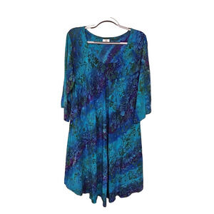 Batik Womens Midi Dress Sz XL Artsy Beach Resort Purple Tropical Vacation